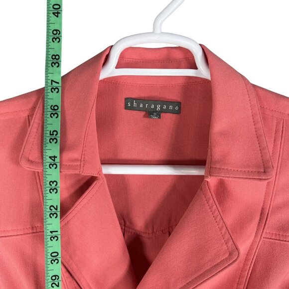 Sharagano 10 Coral Double Breasted Shirt Dress Pockets Belt Tab Sleeves Office - Picture 12 of 16